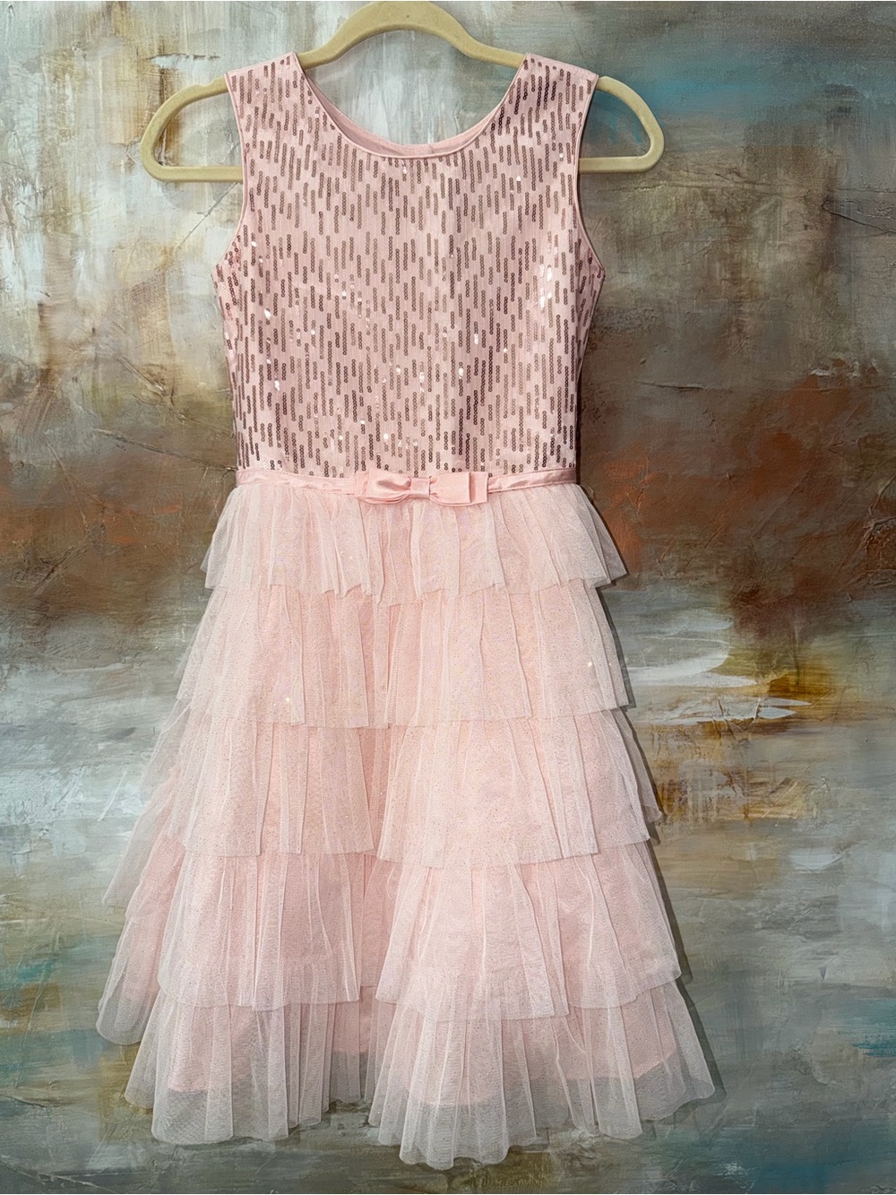 Girls Size 12 Jona Michelle Pink Sequin Tiered Tulle Dress